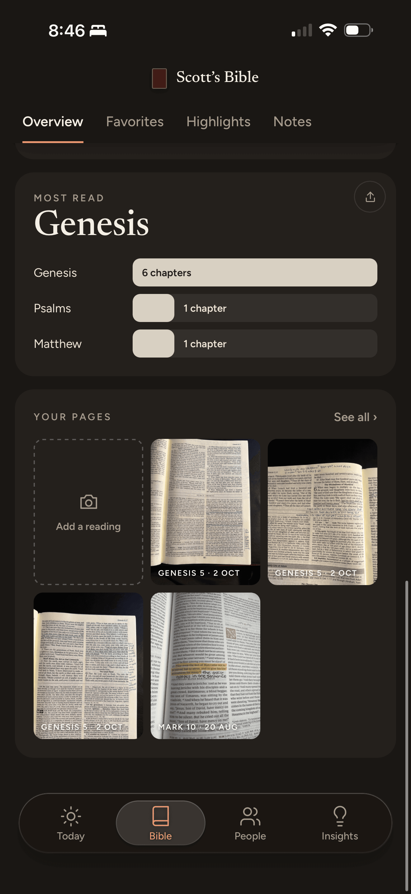 A Circle group screen: nine members reading Romans, this week's verse, and a feed of marks such as a member praying the Examen.